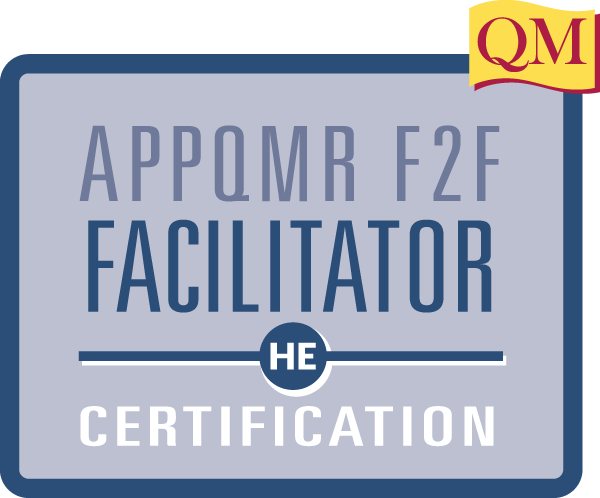 appqmr face-to-face facilitator certification text inside blue square