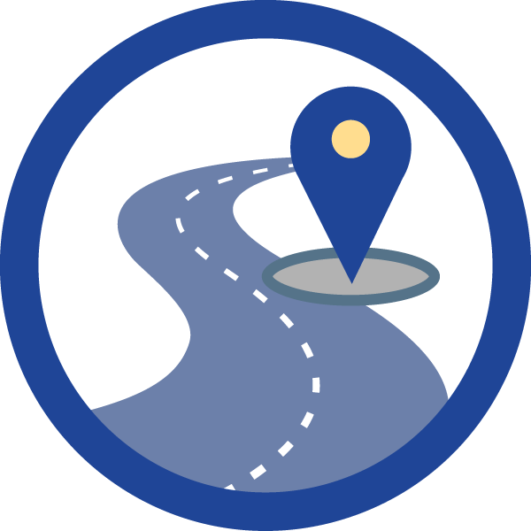 road with location marker inside circle