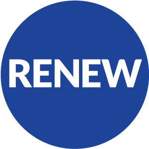 blue circle with renew inside