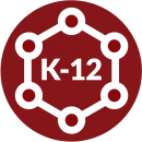 red circle with K-12 surrounded by linked spheres