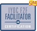 IYOC Face-to-Face Facilitator certification text inside blue square