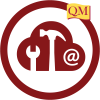 circle with QM logo that contains a cloud icon with wrench, hammer and at symbol inside it